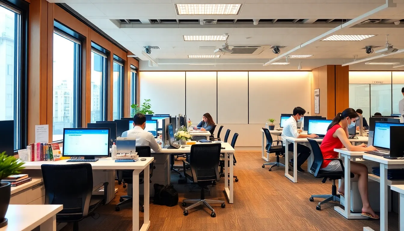 A closeup of a worker adjusting their shorts while seated at a modern office workspace, emphasizing the shift towards casual attire in professional environments
