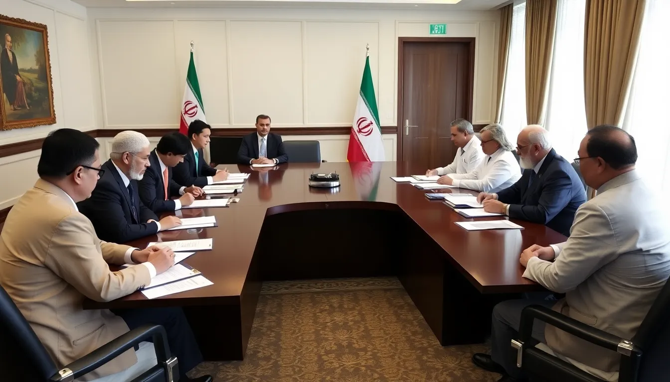 A tense diplomatic meeting involving U.S. officials discussing the implications of Asian nations' trade deals with Iran