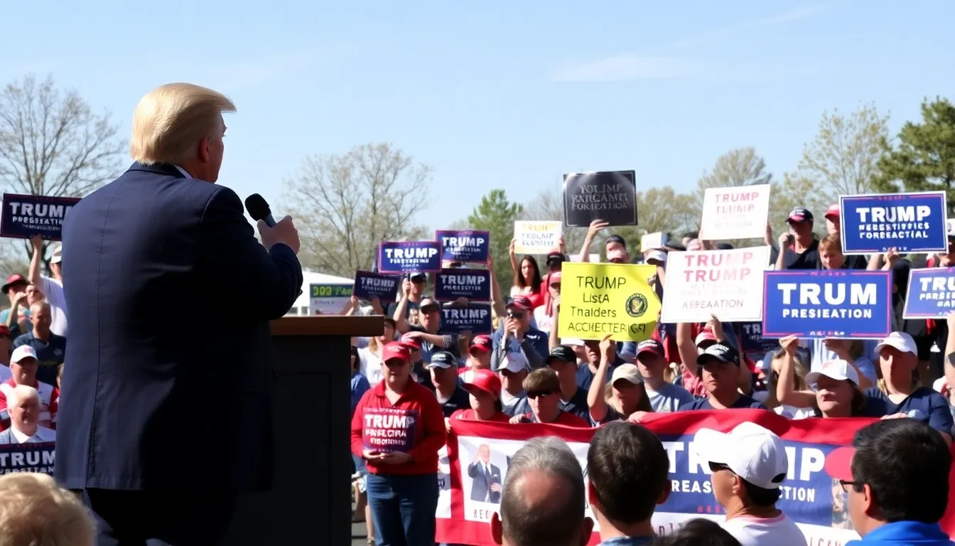 A protest scene reflecting heightened political tensions, with signs expressing various opinions on Trump's rhetoric and policies