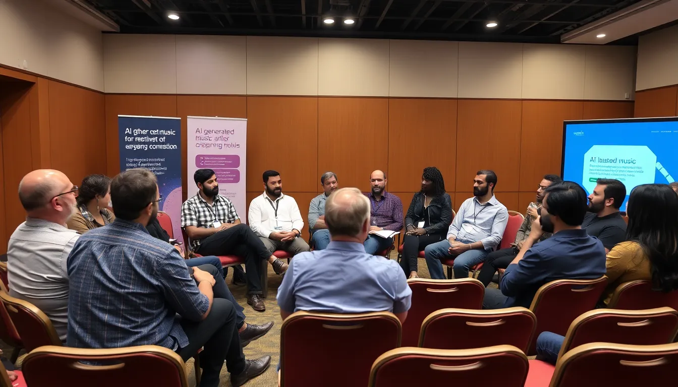 Independent artists collaborating in a studio, exploring new creative possibilities while navigating the challenges posed by AI in music production