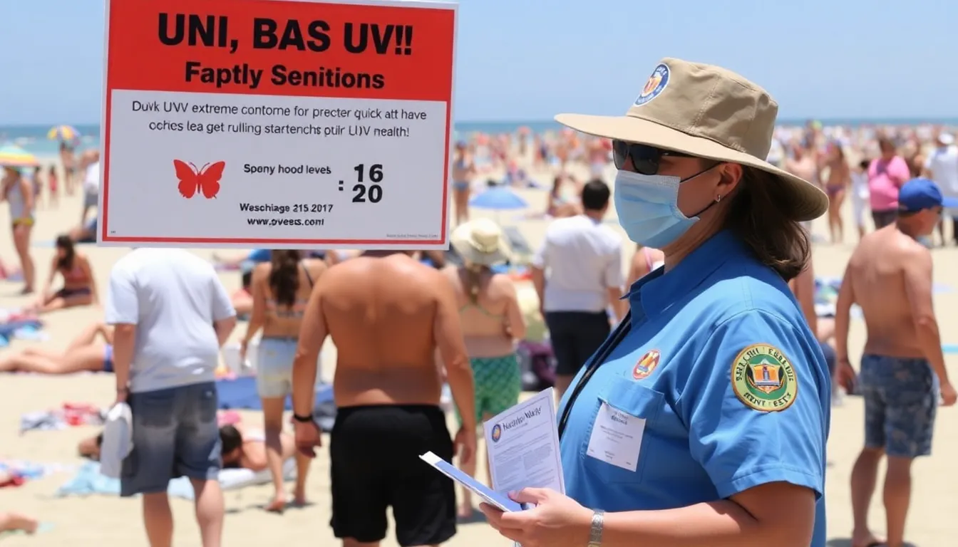 A diverse group of individuals wearing protective clothing and hats while engaging in outdoor activities, illustrating proactive approaches to UV safety
