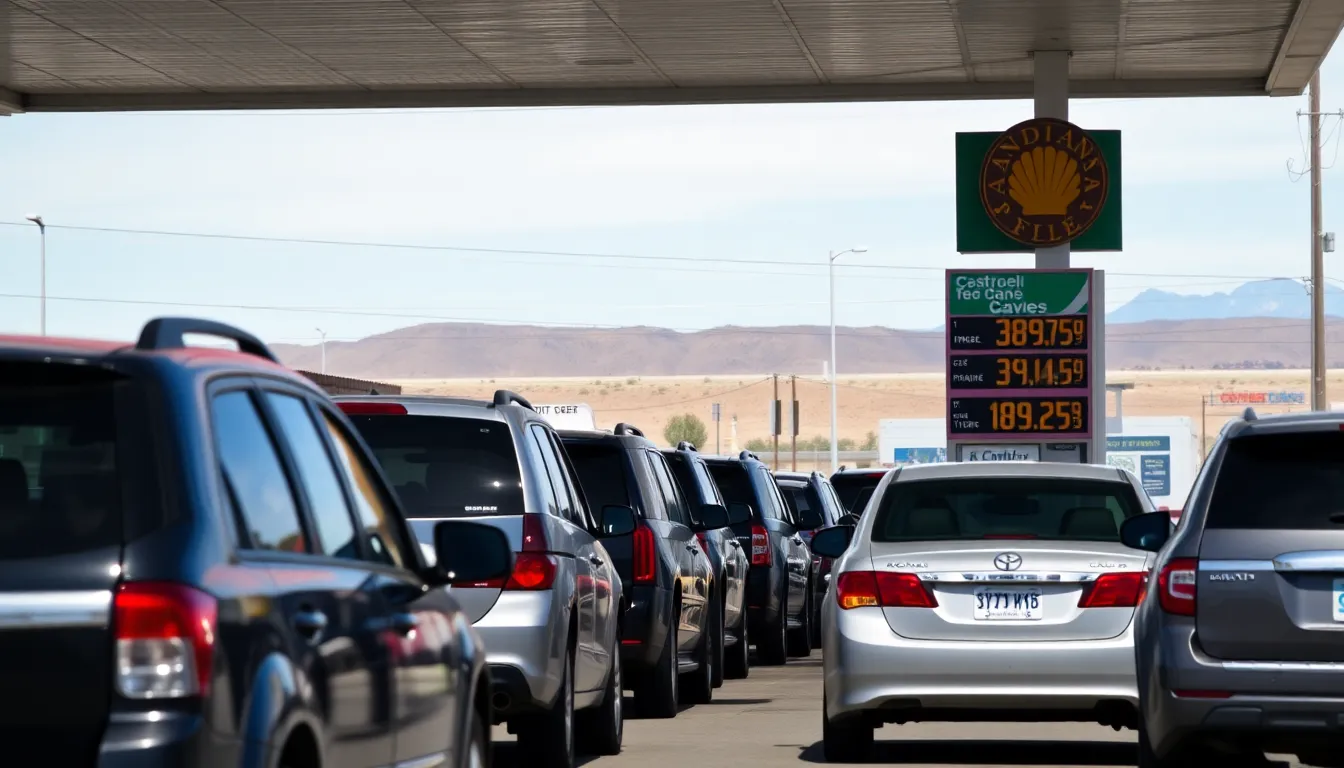A highway sign directing travelers to Native American lands, highlighting the appeal of cheaper gas prices amid rising fuel costs