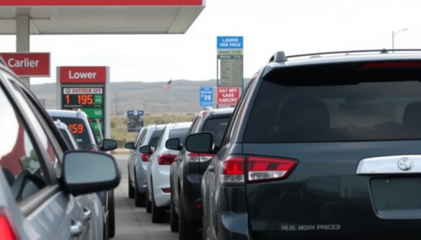 A group of drivers filling up their tanks at a tribal gas station, showcasing the increasing traffic drawn by lower prices on Native American territories