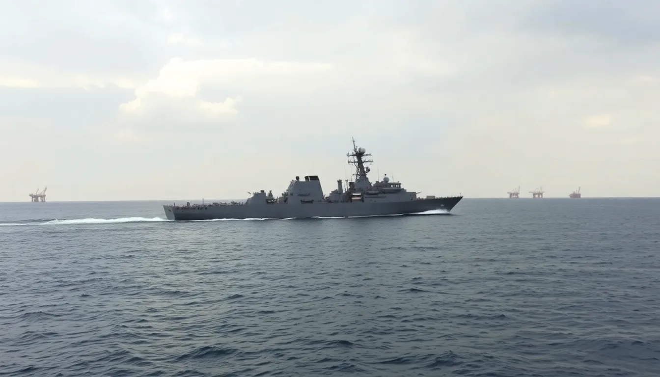 A military ship navigates through the Persian Gulf as tensions rise between the United States and Iran, highlighting the strategic importance of the region amidst ongoing conflicts.