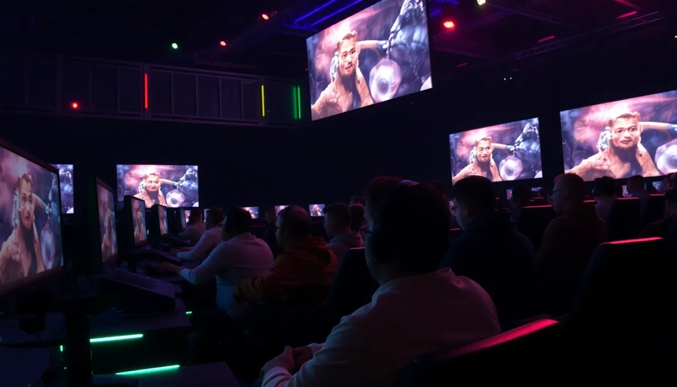 A group of gamers intensely focused on their screens during a competitive CounterStrike 2 match, showcasing the excitement and concentration of esports.