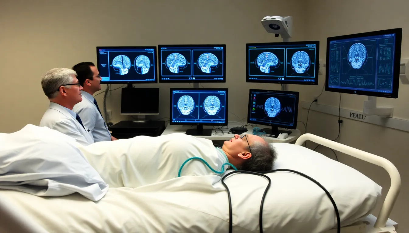 A supportive family engaging with a loved one in a care facility, reflecting the emotional dynamics influenced by recent research on awareness in vegetative patients