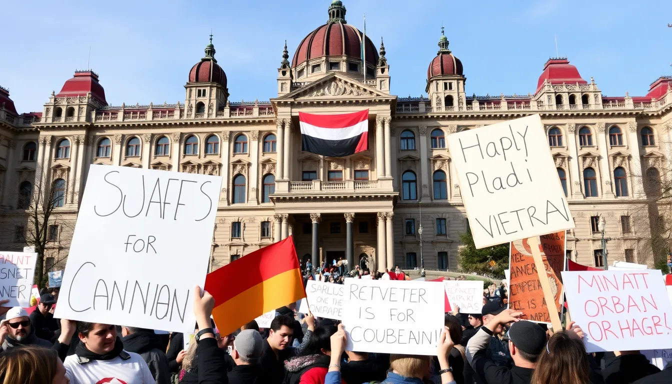 A closeup of a newspaper headline highlighting the European Union's concerns about Hungary's democratic backsliding, reflecting the ongoing scrutiny of Viktor Orbán's government