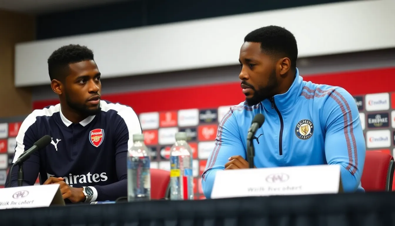 Theo Walcott and Micah Richards express their disappointment during a press conference, addressing Arsenal's recent FA Cup exit and the team's lack of intensity in the match against Manchester City.