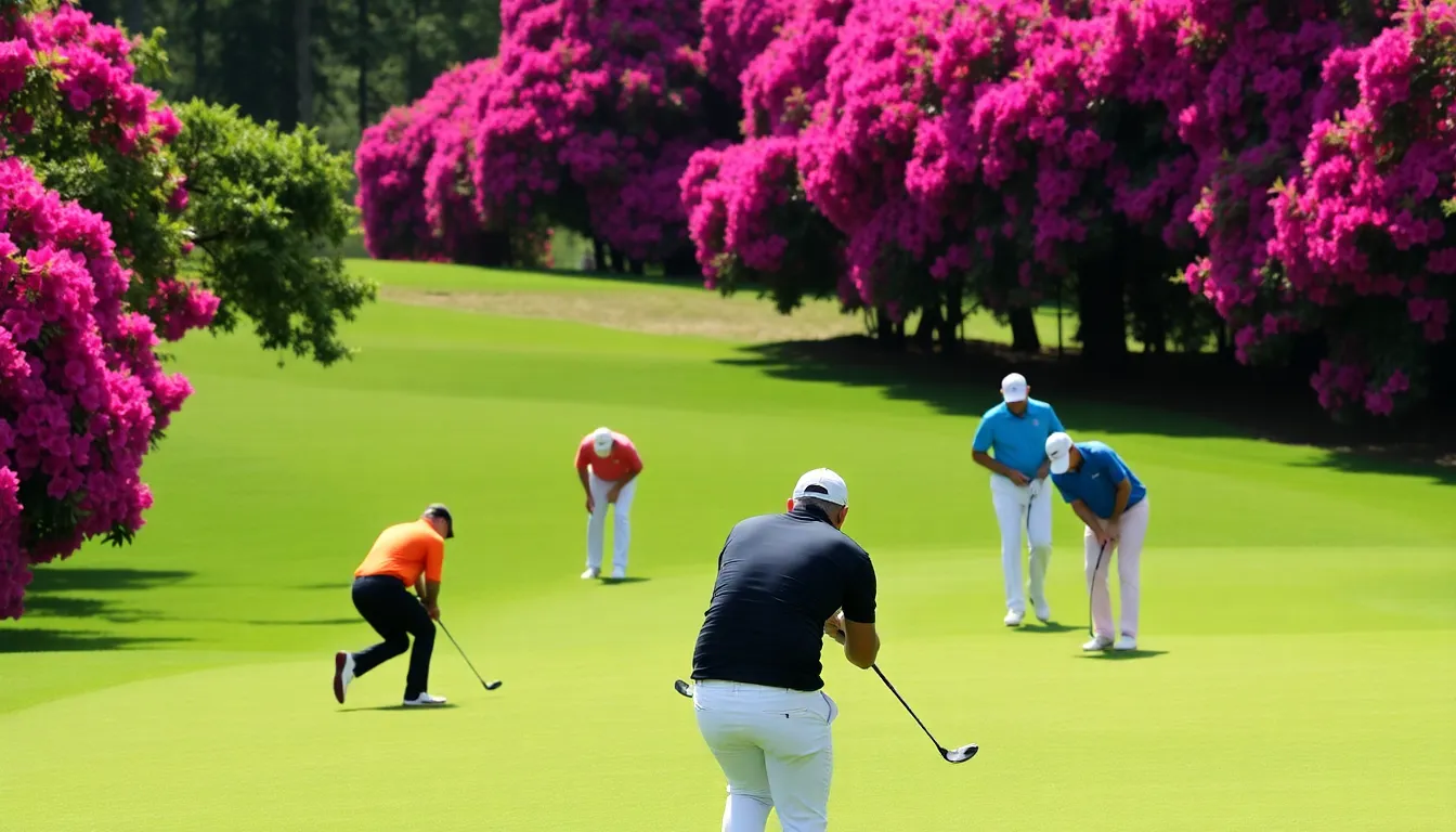 Professional golfers compete intensely on the lush fairways of Augusta, each aiming for a share of the recordbreaking prize purse at the Masters