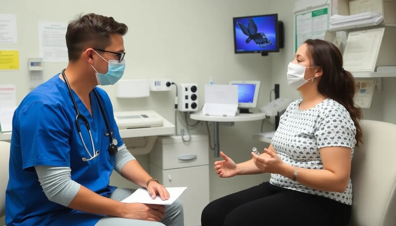 A healthcare professional discusses the benefits and challenges of weightloss injections with a patient in a clinical setting.