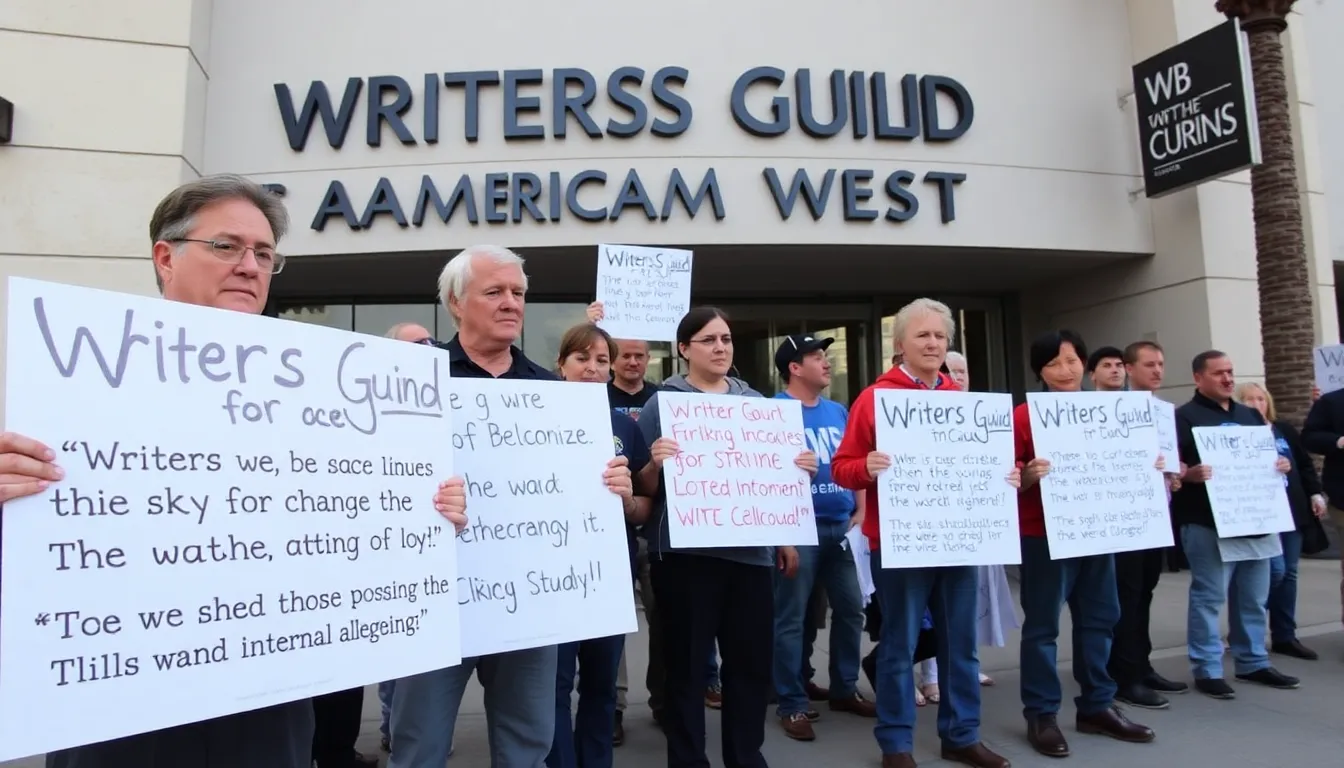 The backdrop of a bustling Los Angeles street serves as a reminder of the ongoing strike's impact on the entertainment industry and local economy