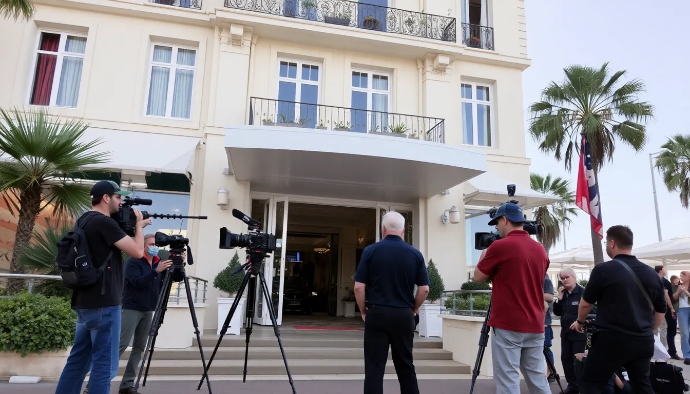 A picturesque view of the Cannes coastline, highlighting the intersection of art and luxury as the filming of 'The White Lotus' unfolds