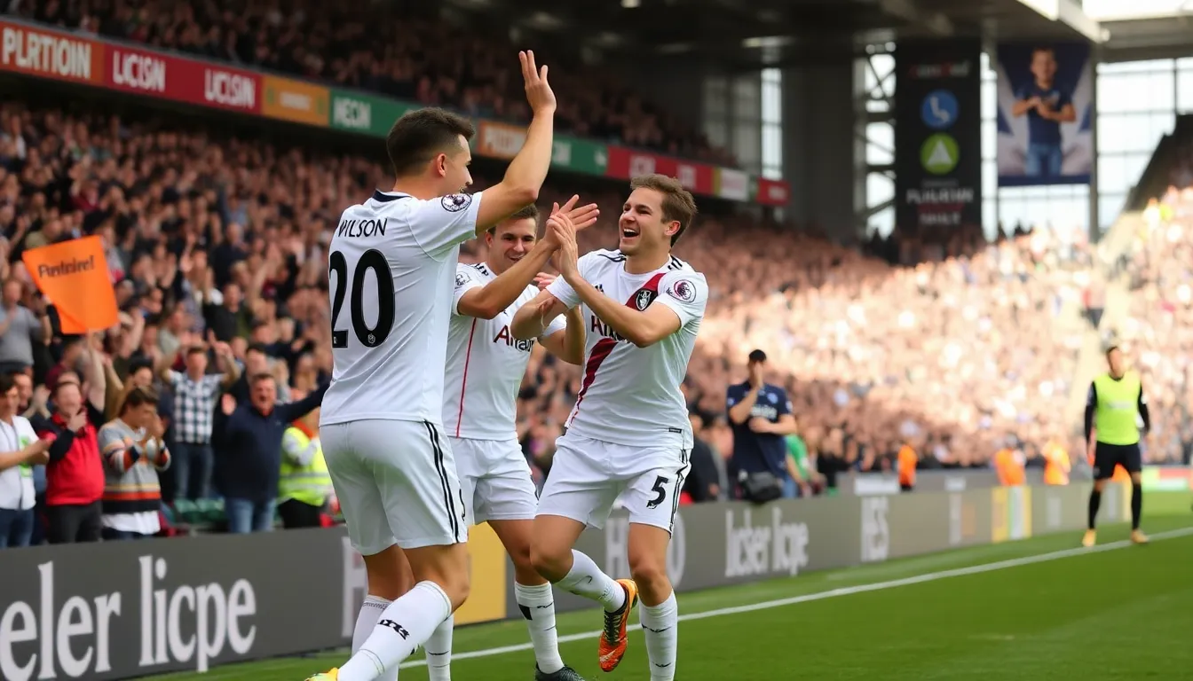Fans cheering passionately in the stands, reflecting the excitement and optimism surrounding Fulham's progress this season