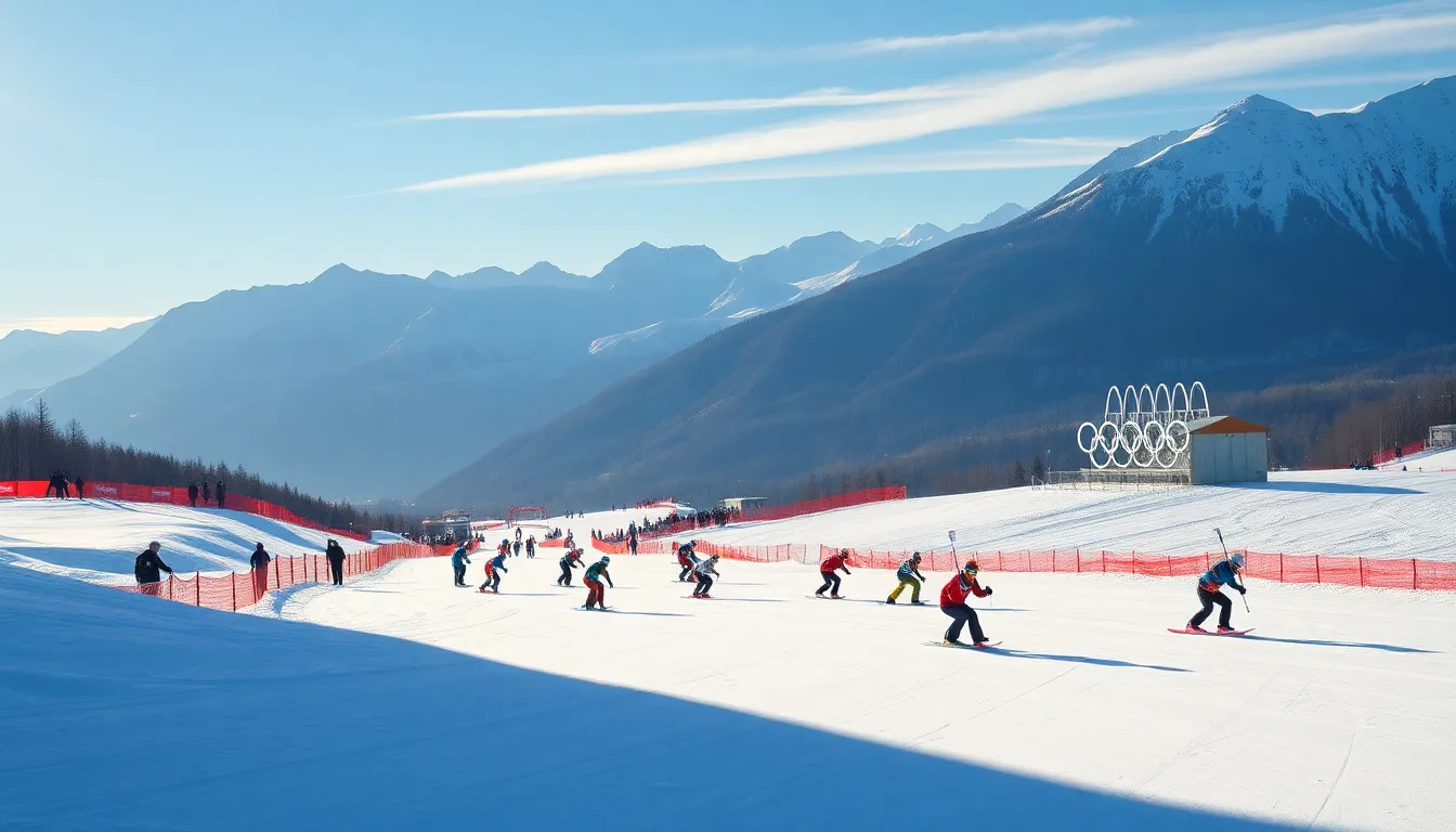 A diverse group of athletes from various nations competing in winter sports, reflecting the global spirit and inclusivity of the Winter Olympics