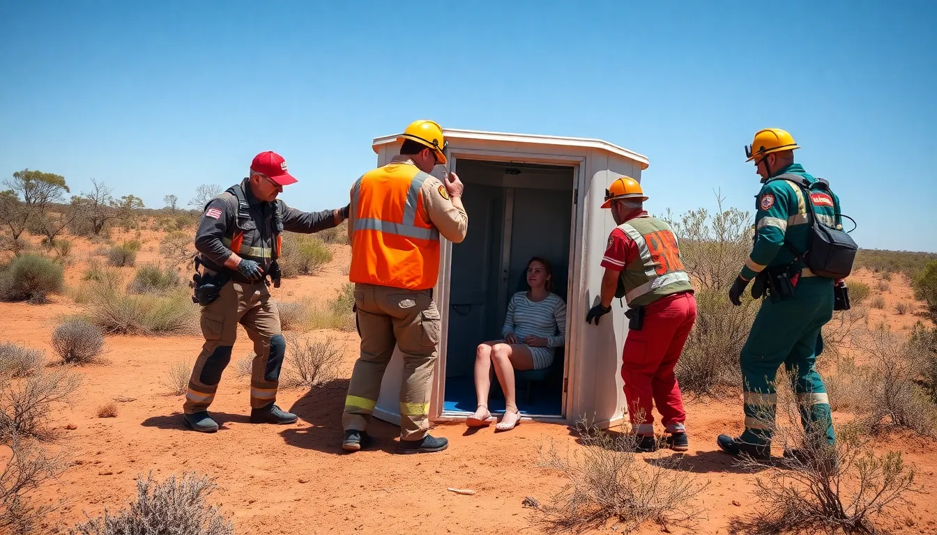 A remote outback setting showcasing the rugged landscape where the incident occurred, emphasizing the area's isolation
