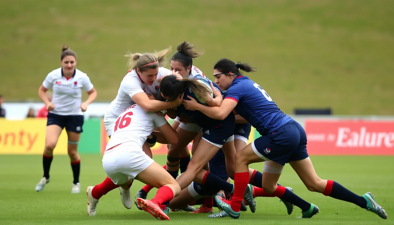 A training session with athletes honing their skills, illustrating the dedication and professionalism that has emerged in women's rugby