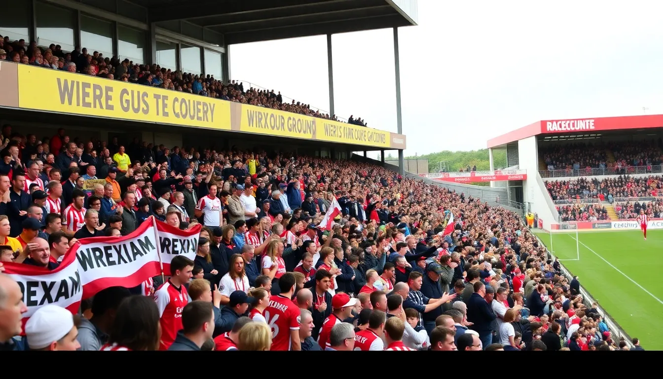 Fans fill the stands at the Racecourse Ground, creating a vibrant atmosphere as Wrexham prepares to face Southampton in a crucial FA Cup match.