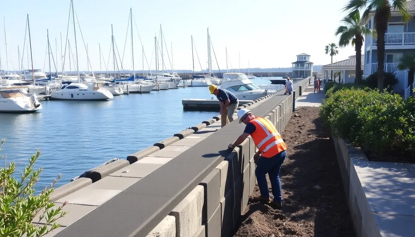 Community members engaged in a public meeting, discussing the benefits of the yacht club's seawall redesign and its impact on local marine habitats