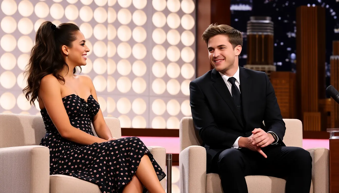 Zendaya and Robert Pattinson are seen smiling and interacting with the host during their lively conversation on The Tonight Show, showcasing their charisma and chemistry.