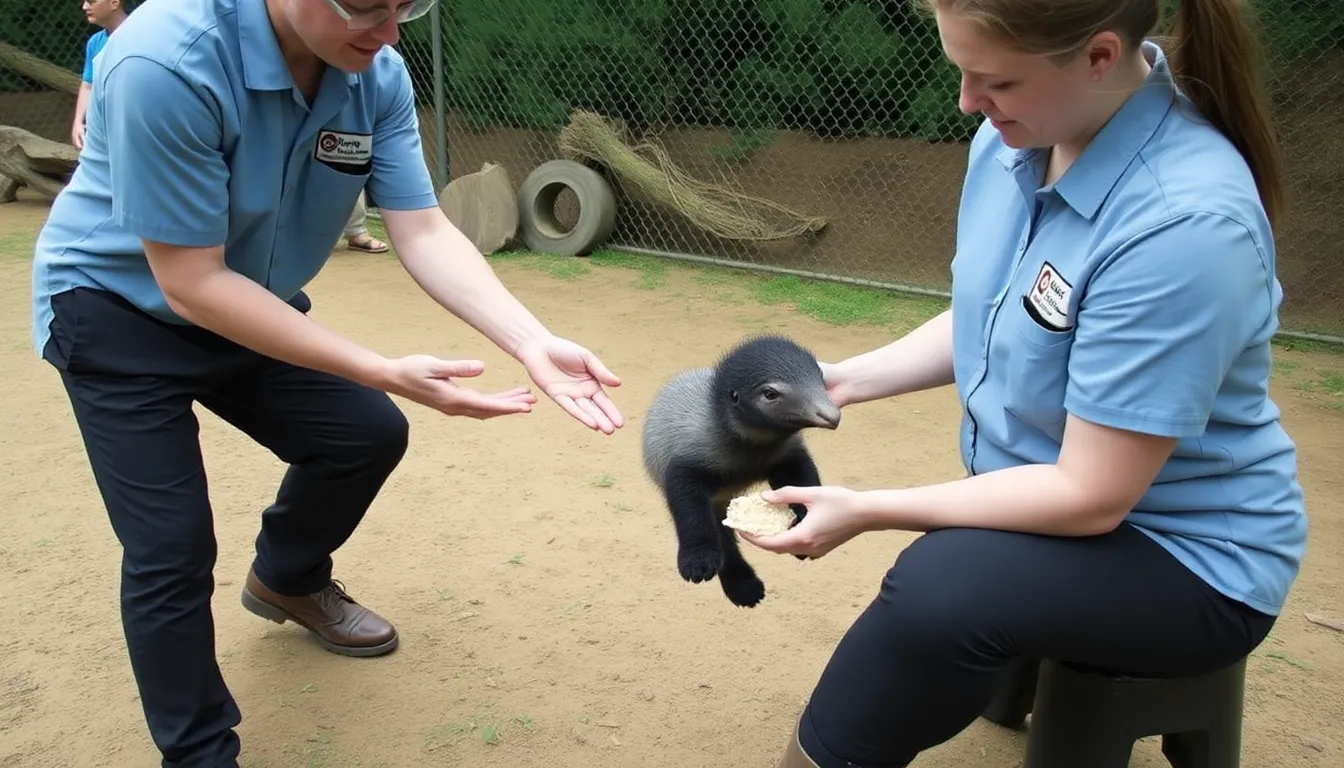 Visitors at the zoo eagerly observing the giant anteater pup, highlighting the excitement and interest in learning about this vulnerable species