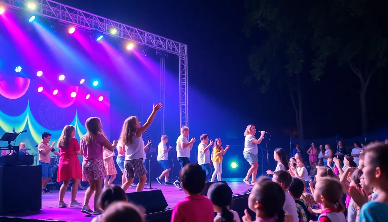 A colorful promotional poster showcasing the Kidz Bop Live concert movie, highlighting the fun and familyfriendly atmosphere of the film