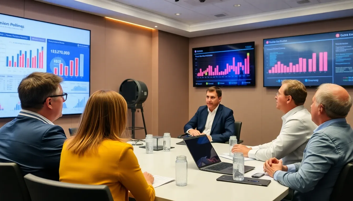 A diverse group of individuals engaging in a discussion about the ethical implications and privacy concerns surrounding AI in opinion polling
