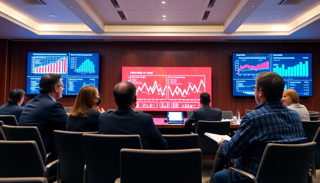 Political campaign strategists discussing strategies based on AIdriven insights into voter behavior and public sentiment