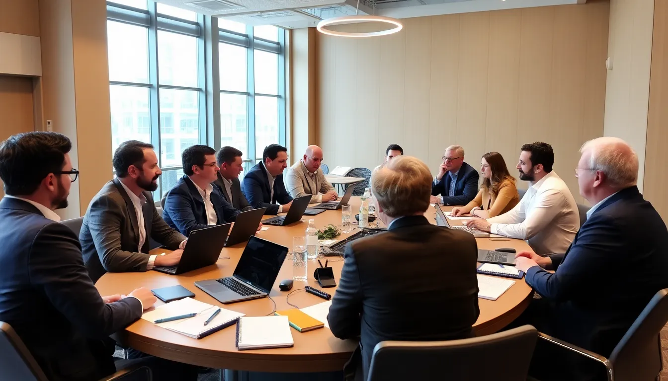 A visual representation of the evolving landscape of political engagement in the tech sector, showcasing various stakeholders collaborating on initiatives for data privacy and antitrust laws