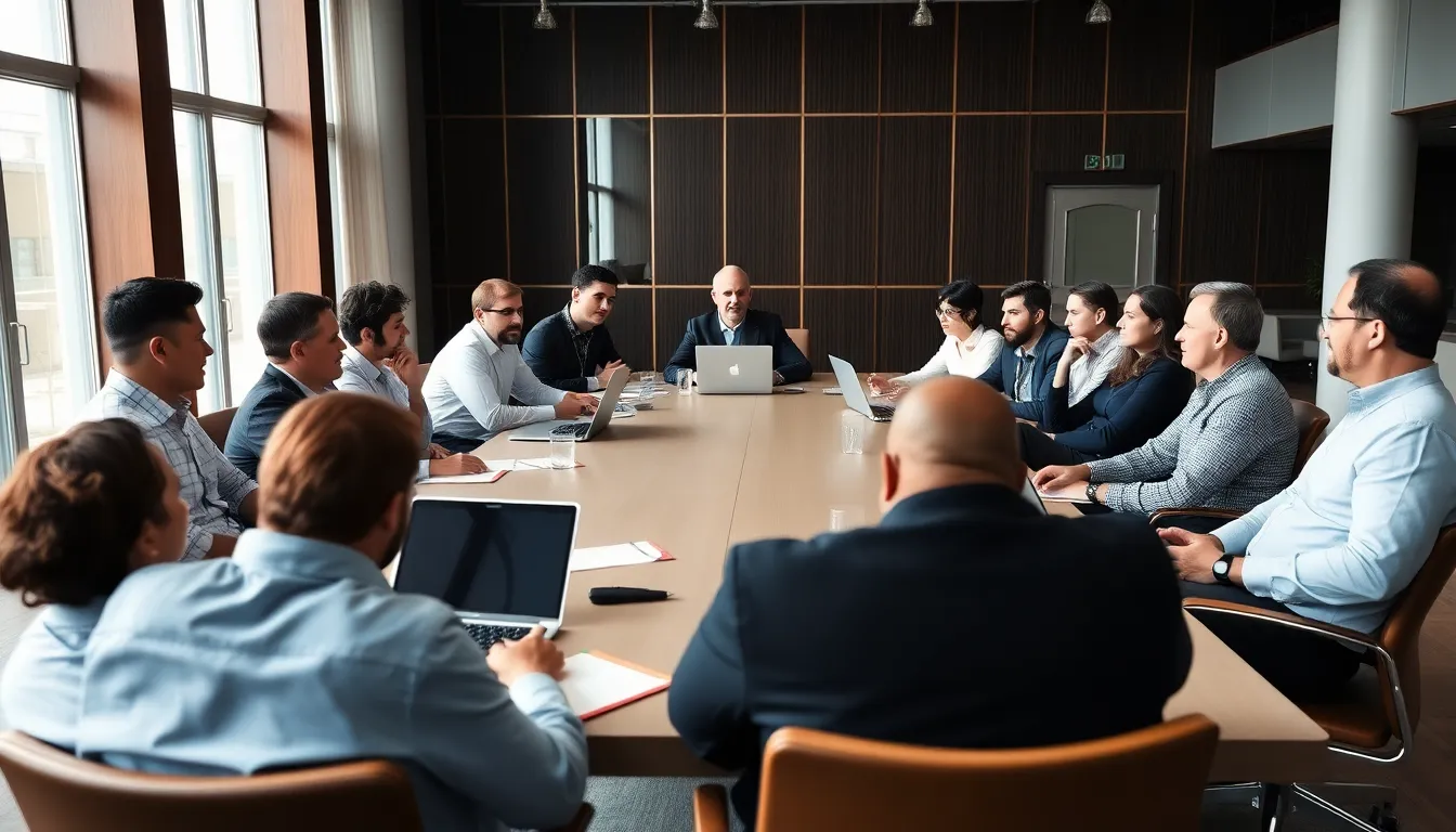 A closeup of a political action committee meeting, where members strategize on legislative efforts related to technology regulation and innovation