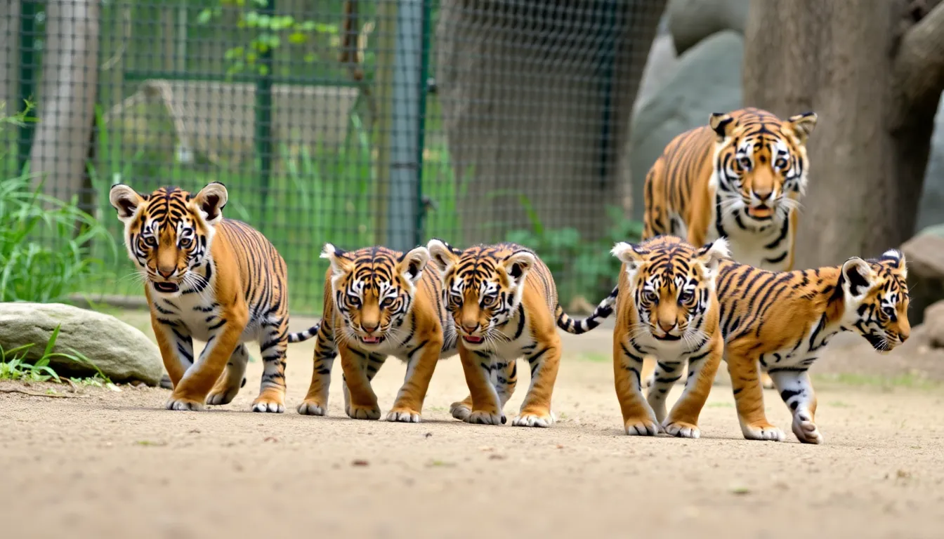 A closeup view of one of the Sumatran tiger cubs curiously exploring its surroundings, embodying the spirit of adventure and the importance of conservation efforts