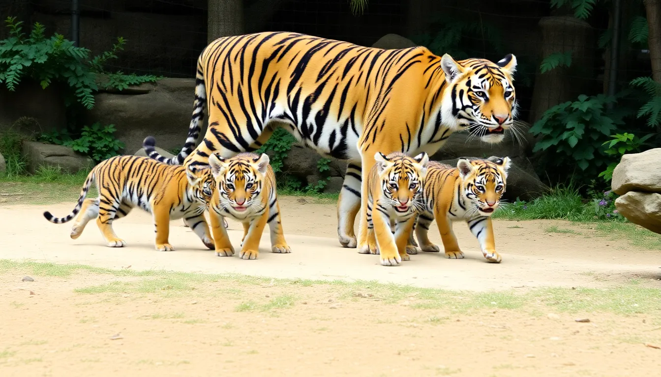 Visitors at the animal park are captivated as they observe the energetic Sumatran tiger cubs, highlighting the growing awareness and interest in wildlife conservation efforts