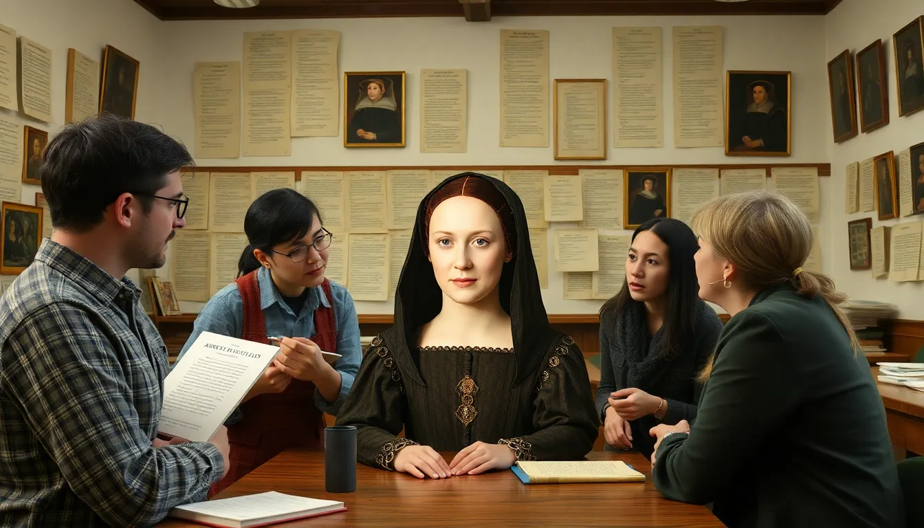 A scene from a television drama showcasing Anne Boleyn, emphasizing her beauty and charisma while reflecting modern interpretations of her character