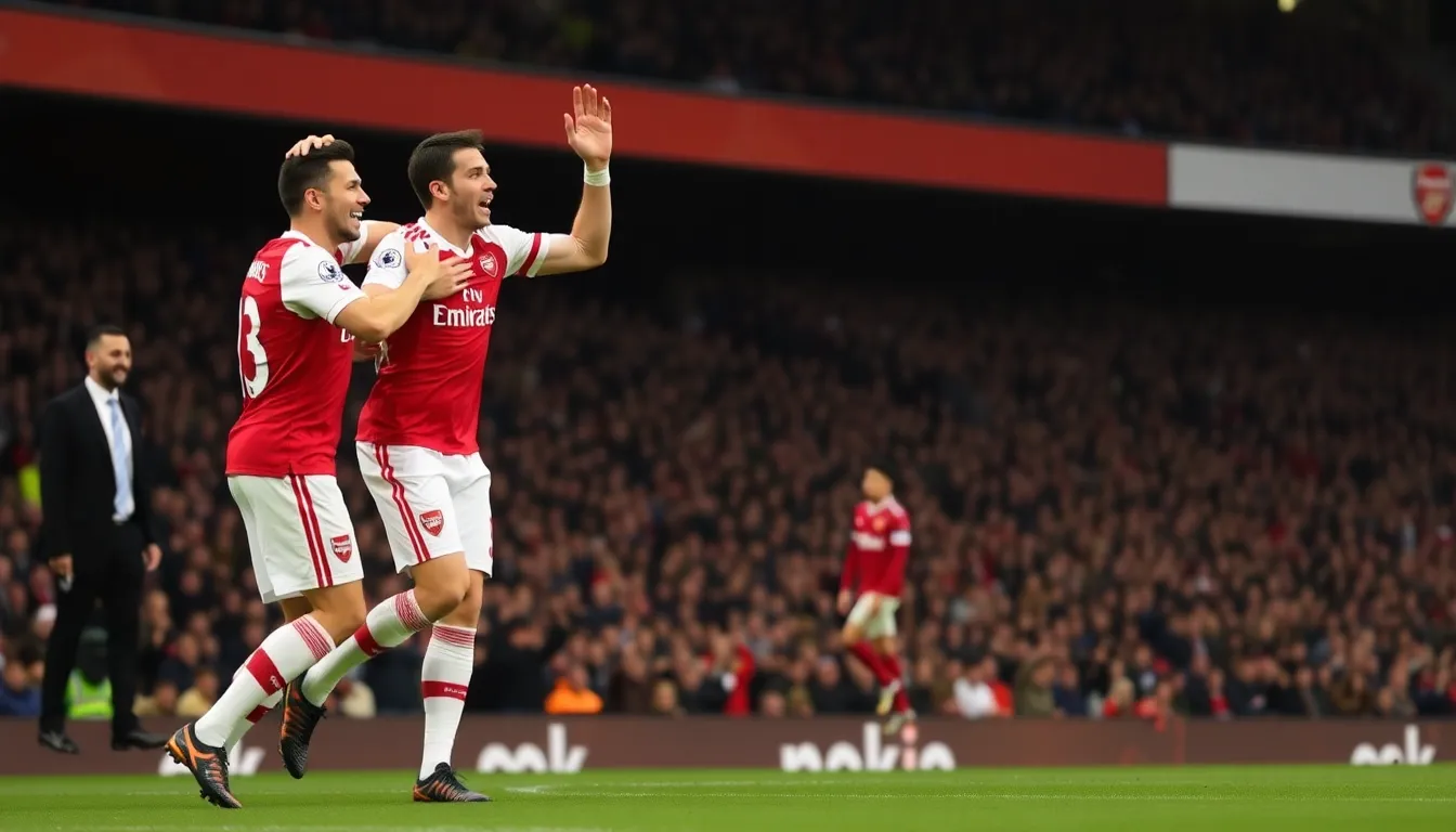 A vibrant crowd of Arsenal supporters passionately cheering during a home game, emphasizing the strong fan engagement and atmosphere at the Emirates Stadium