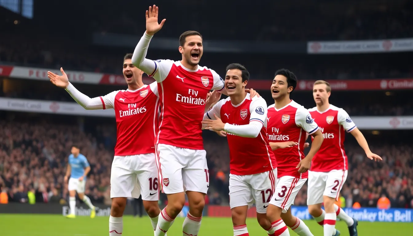 Mikel Arteta strategizing with his coaching staff on the sidelines, demonstrating the team's focus and preparation ahead of their pivotal match against Manchester United