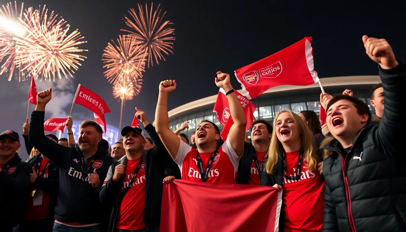 A vibrant parade featuring supporters dancing and singing along to a catchy TikTok song that has become an anthem for Arsenal fans