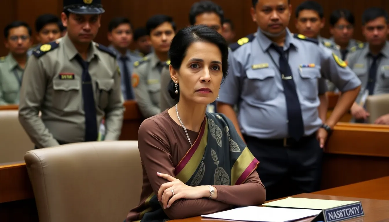 Aung San Suu Kyi's empty parliamentary seat, representing the absence of democratic leadership following her detention by the military junta