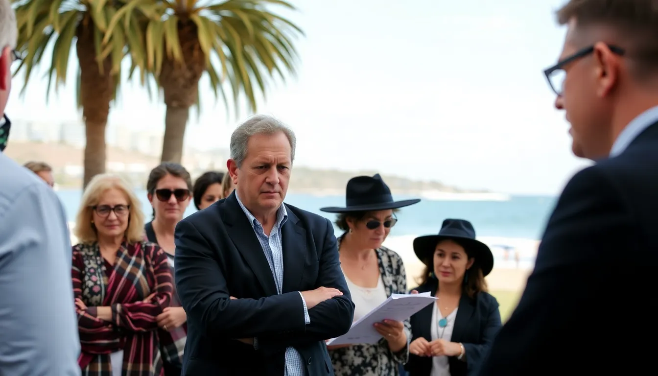 A group of Jewish community members shares their experiences of antisemitism during a public inquiry at Bondi Beach, with some visibly emotional as they recount personal stories of harassment and fear.