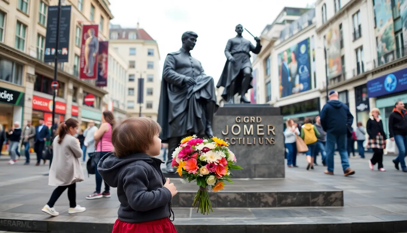 Visitors gather around Banksy's unexpected installation, capturing the moment and engaging with its thoughtprovoking themes of innocence and resilience