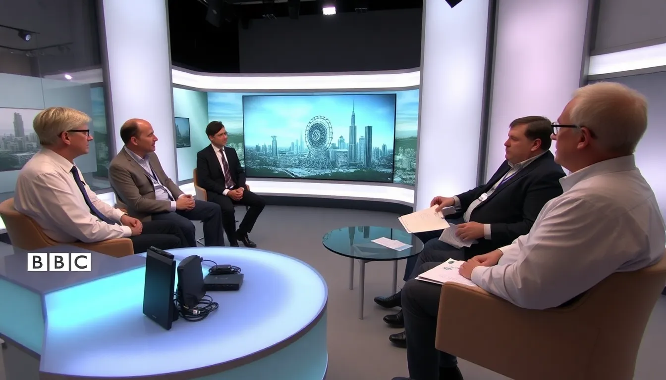 A group of scientists discusses the latest advancements in carbon capture technologies during a live broadcast of BBC Inside Science.