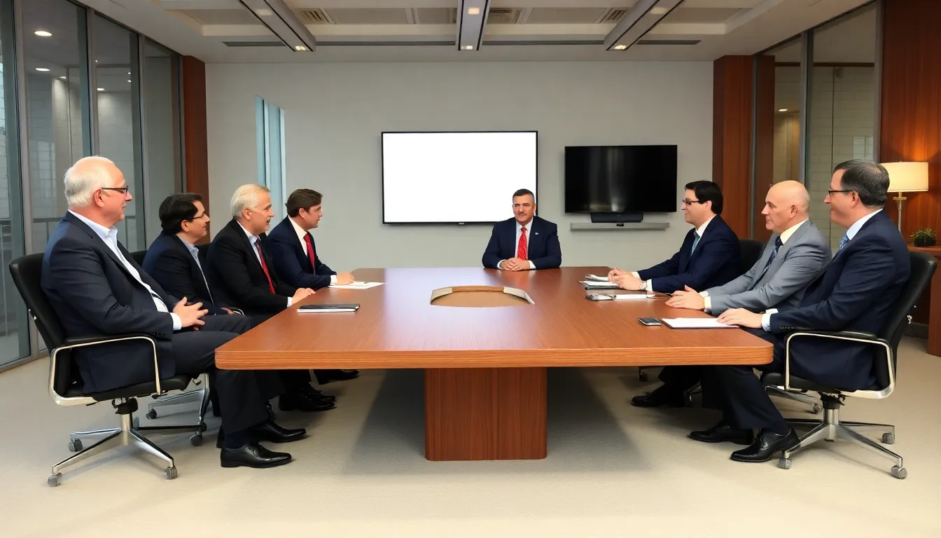 Television network executives discussing the impact of declining viewership on advertising revenue in a conference room