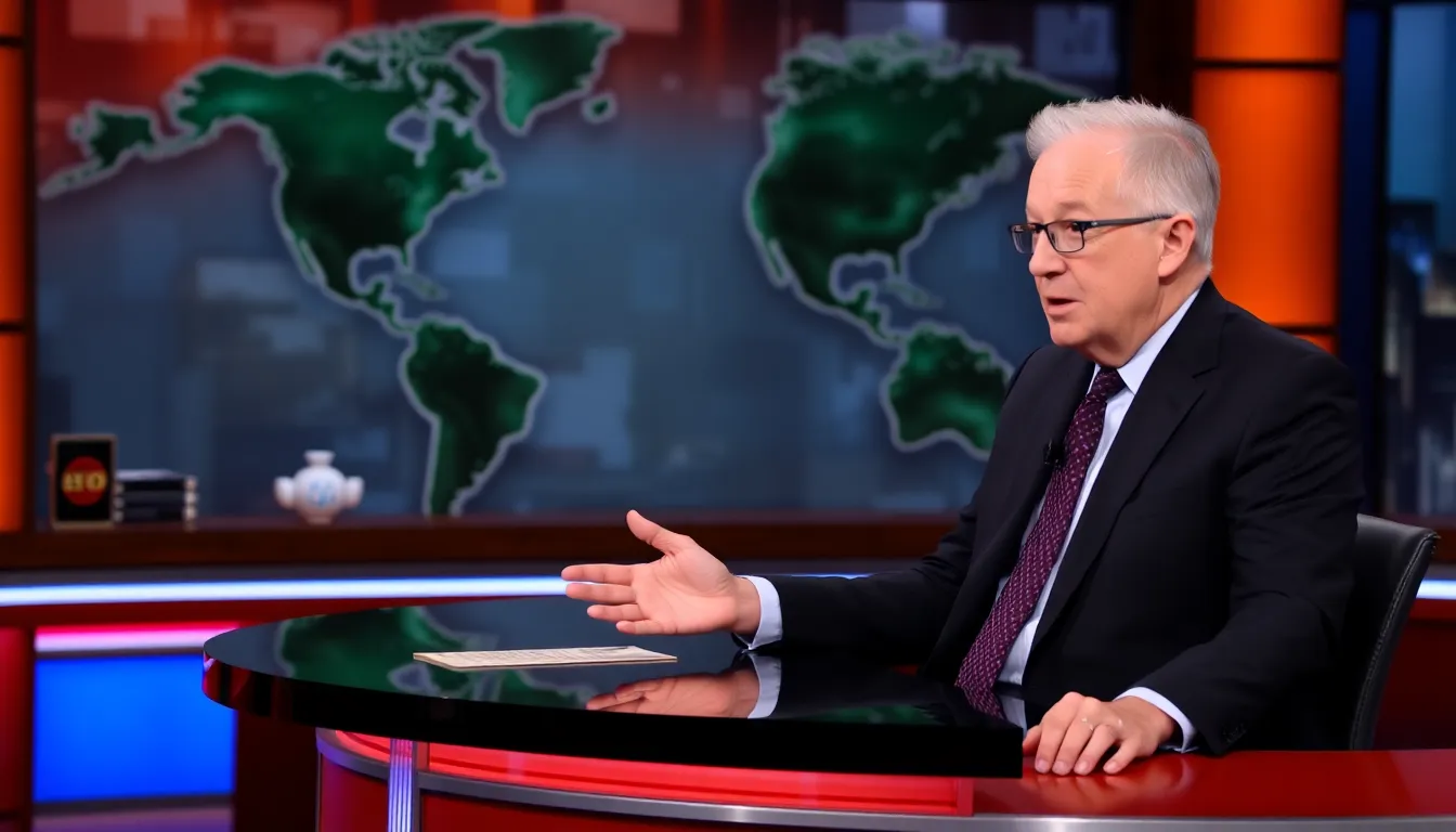 Bill Maher gestures emphatically while discussing former President Trump's diplomatic challenges with China during a segment of his talk show.