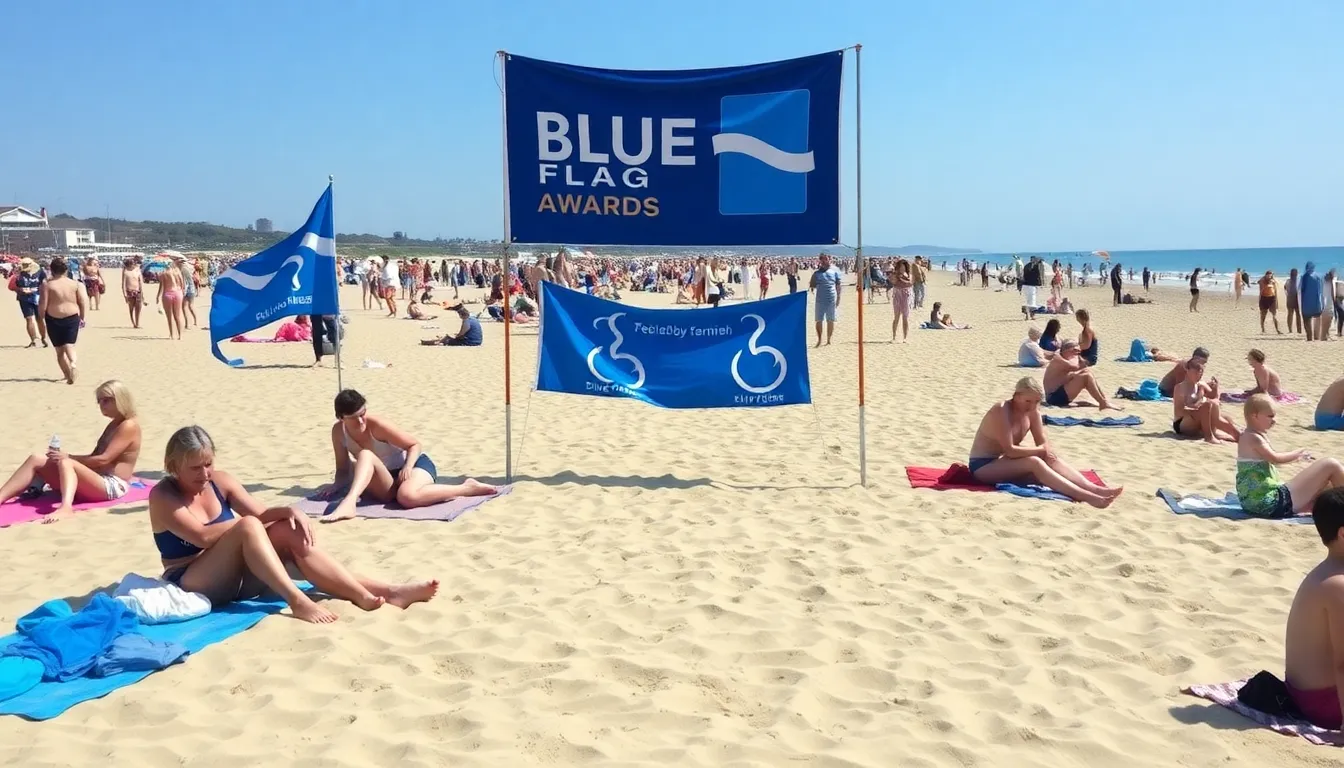 A community meeting in progress, where stakeholders gather to strategize on restoring the beach's Blue Flag status through collaborative initiatives