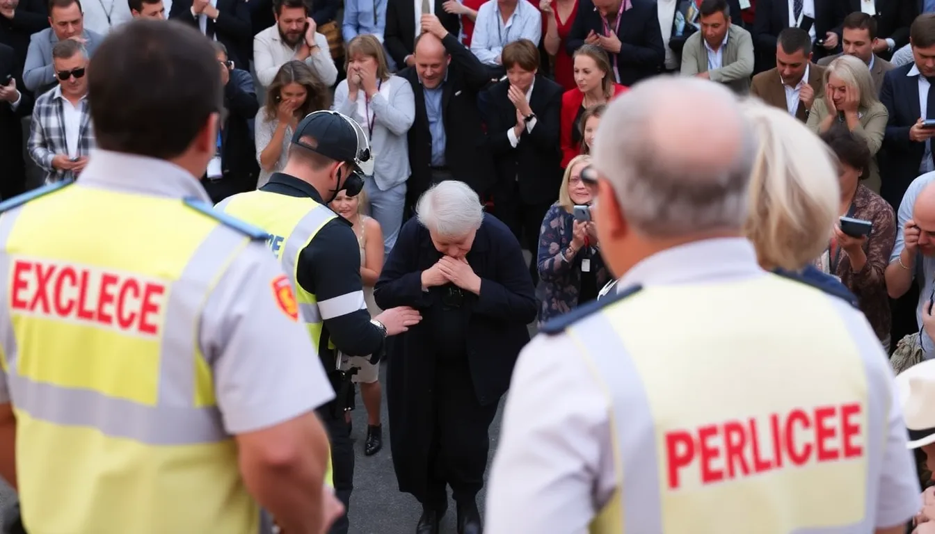 Paramedics attend to an audience member in distress as attendees evacuate the venue during the press screening of Pedro Almodóvar's Bitter Christmas at the Cannes Film Festival.