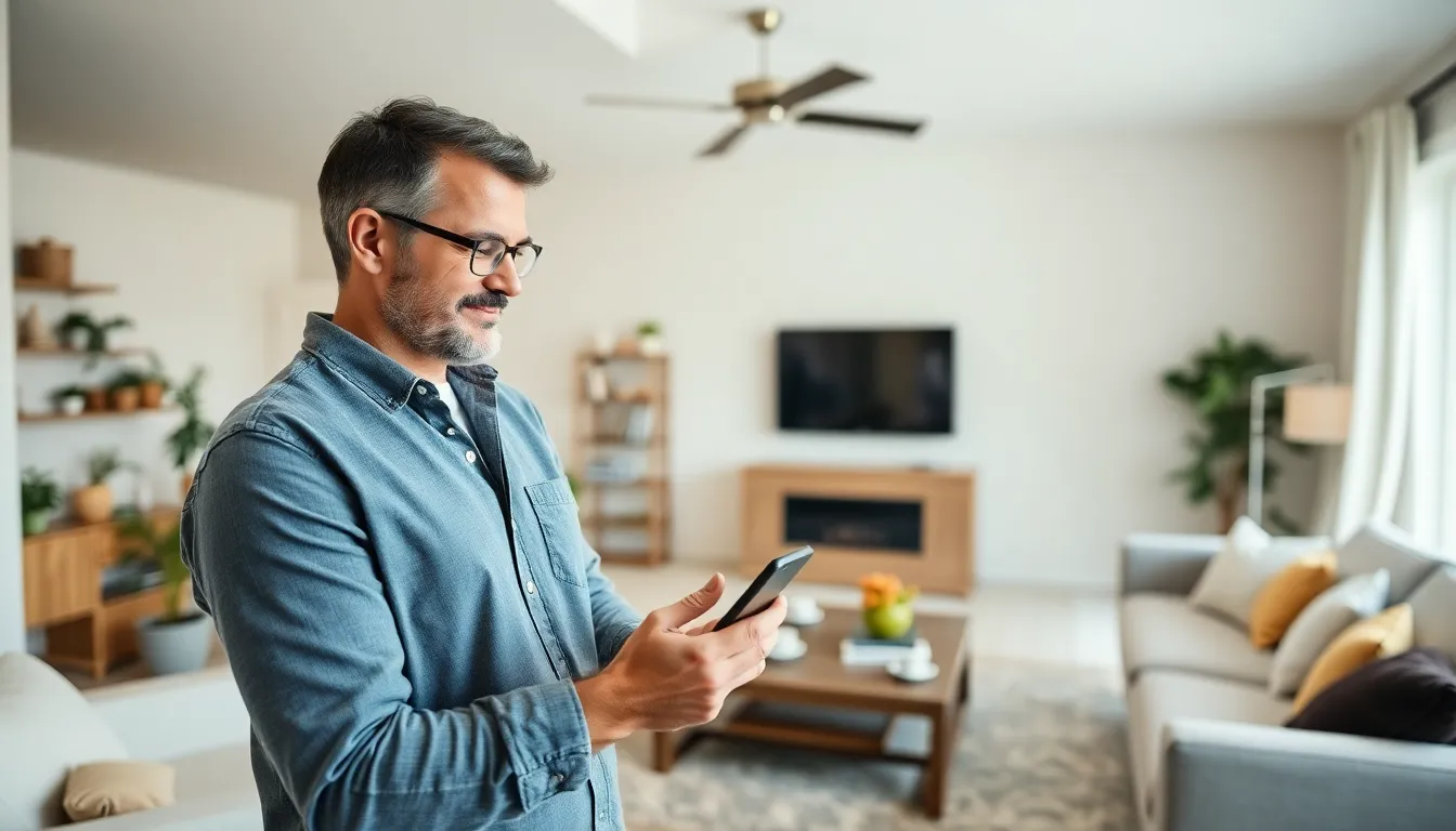 A homeowner reviewing maintenance reminders on their smartphone, illustrating how technology helps keep home upkeep organized and timely