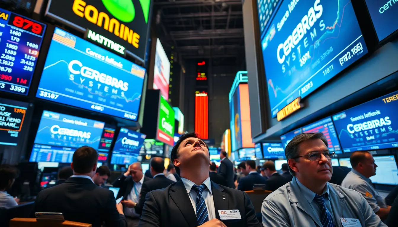 A group of technology analysts discussing Cerebras' impressive stock performance, highlighting the potential impact on competition in the AI sector