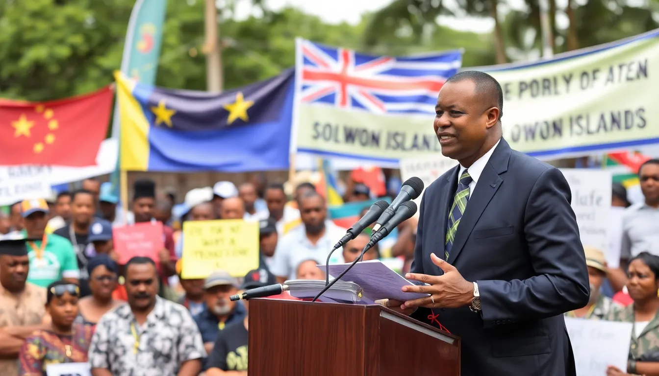 A meeting between representatives from the Solomon Islands and Australia, showcasing collaborative discussions aimed at enhancing security cooperation and economic assistance in the region