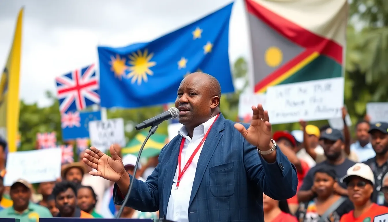 A newly elected leader of the Solomon Islands addresses supporters at a rally, emphasizing his commitment to strengthening ties with traditional allies amid concerns over China's influence in the region.
