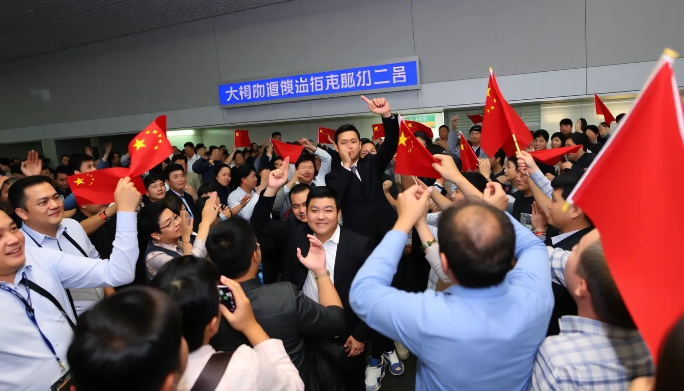 The new snooker star stands triumphantly on stage, holding the championship trophy high above his head, symbolizing his victory and the growing popularity of the sport in China
