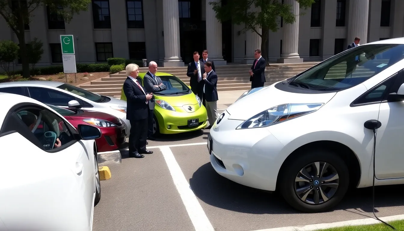 A charging station in a scenic location highlights the increasing infrastructure investments made by countries to support the growing adoption of electric vehicles