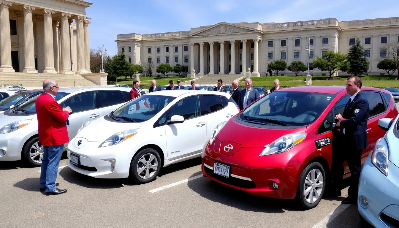 A consumer examining an electric vehicle at a dealership reflects the changing preferences and interests of buyers as they consider the environmental and economic benefits of electric mobility